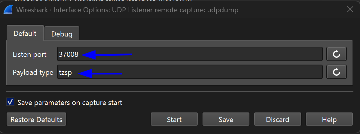 Setting up the UDPDump Capture Interface